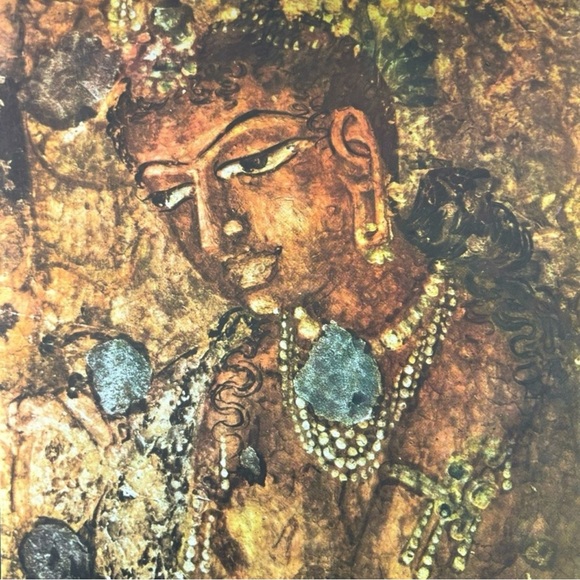A QUEEN Original Antique Vintage Fine Art INDIA Print Poster Ajanta Caves Wall